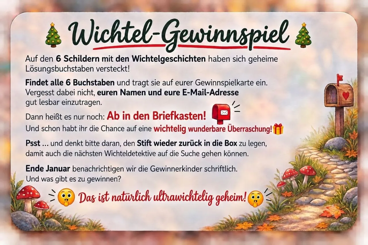 Hinweis zum Wichtel-Gewinnspiel mit Briefkasten und Herbstwald